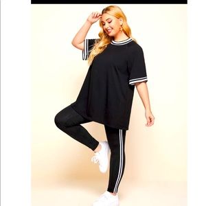 SHEIN Plus Raglan Sleeve Striped Trim Top & Leggings Set. Size 3XL. NWOT
